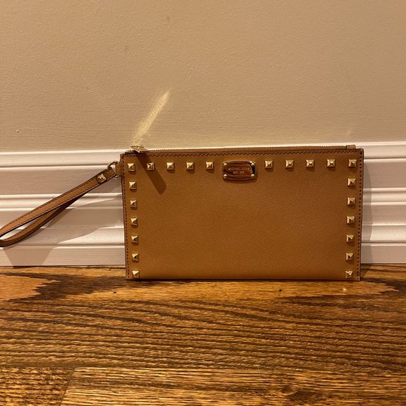 Michael Kors Studded Brown Clutch - Picture 3 of 5